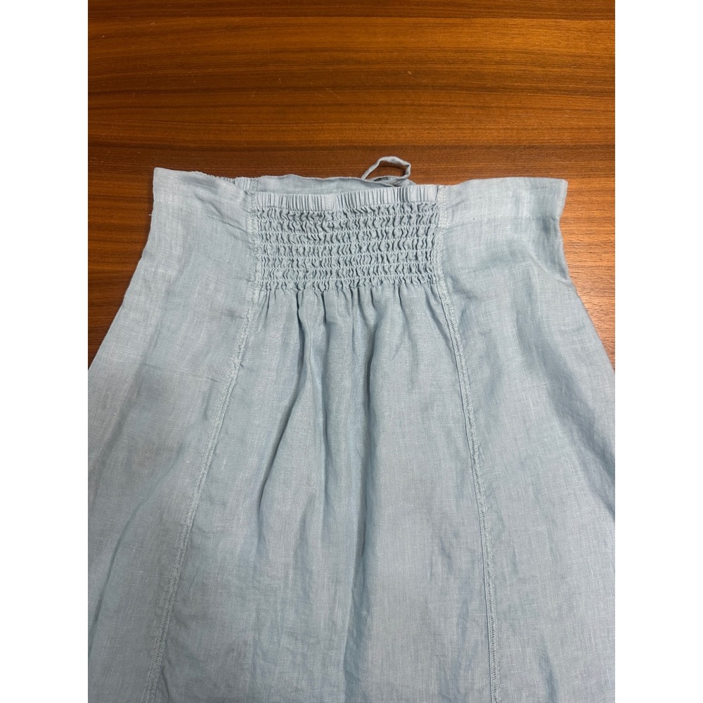 XCVI Midi Skirt 100% Linen Small Light Blue Smocked Frayed Hem Earthy Granola - Picture 5 of 9